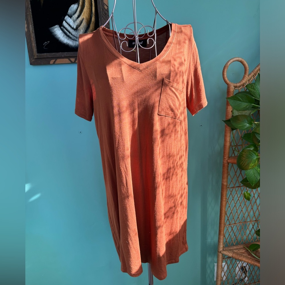 Burnt Orange V Neck T Shirt Dress